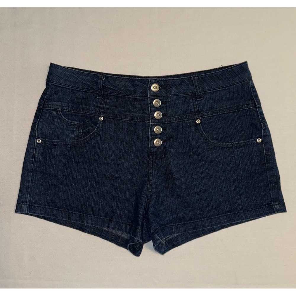 Vintage Y2K no boundaries High Rise‎ Button Fly Short Shorts Size 13 Dark Blue